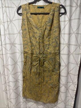 Prana Mustard Leaf-Print Sleeveless Shift Dress